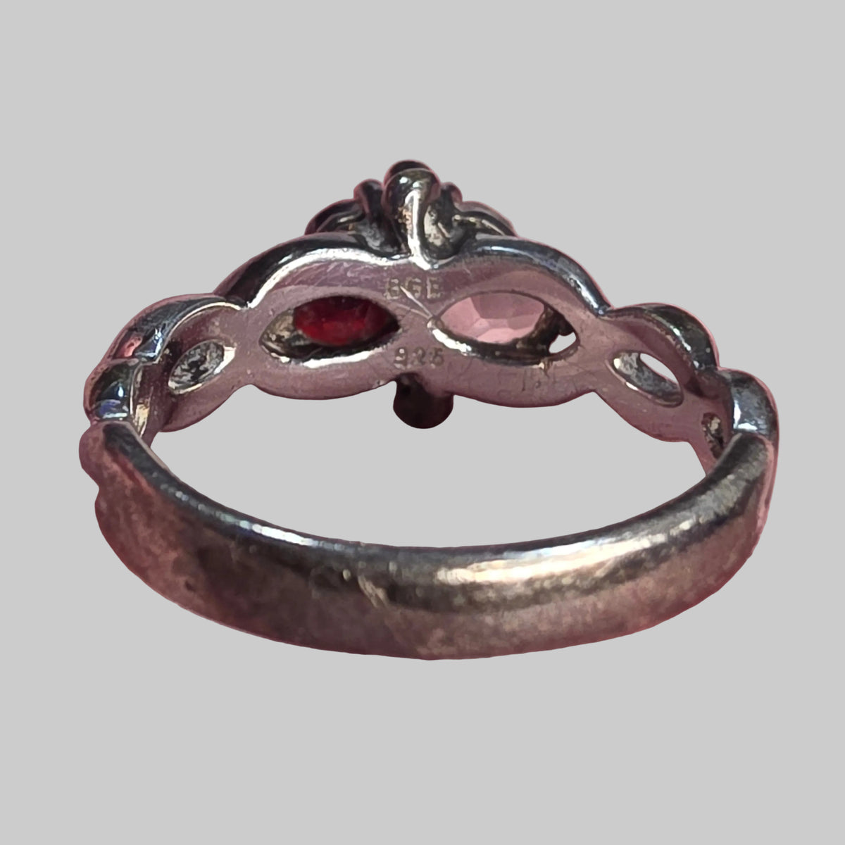 Garnet and CZ 925 Silver Ring Size 7.5