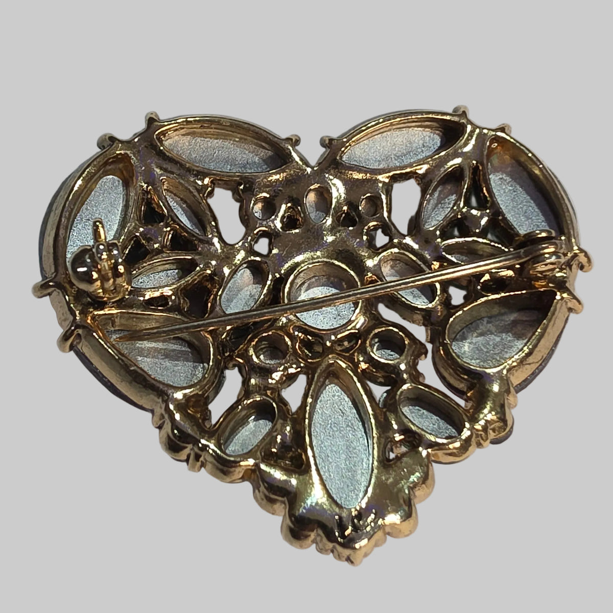 Liz Claiborne Faceted Amber and Green Rhinestone Heart Brooch