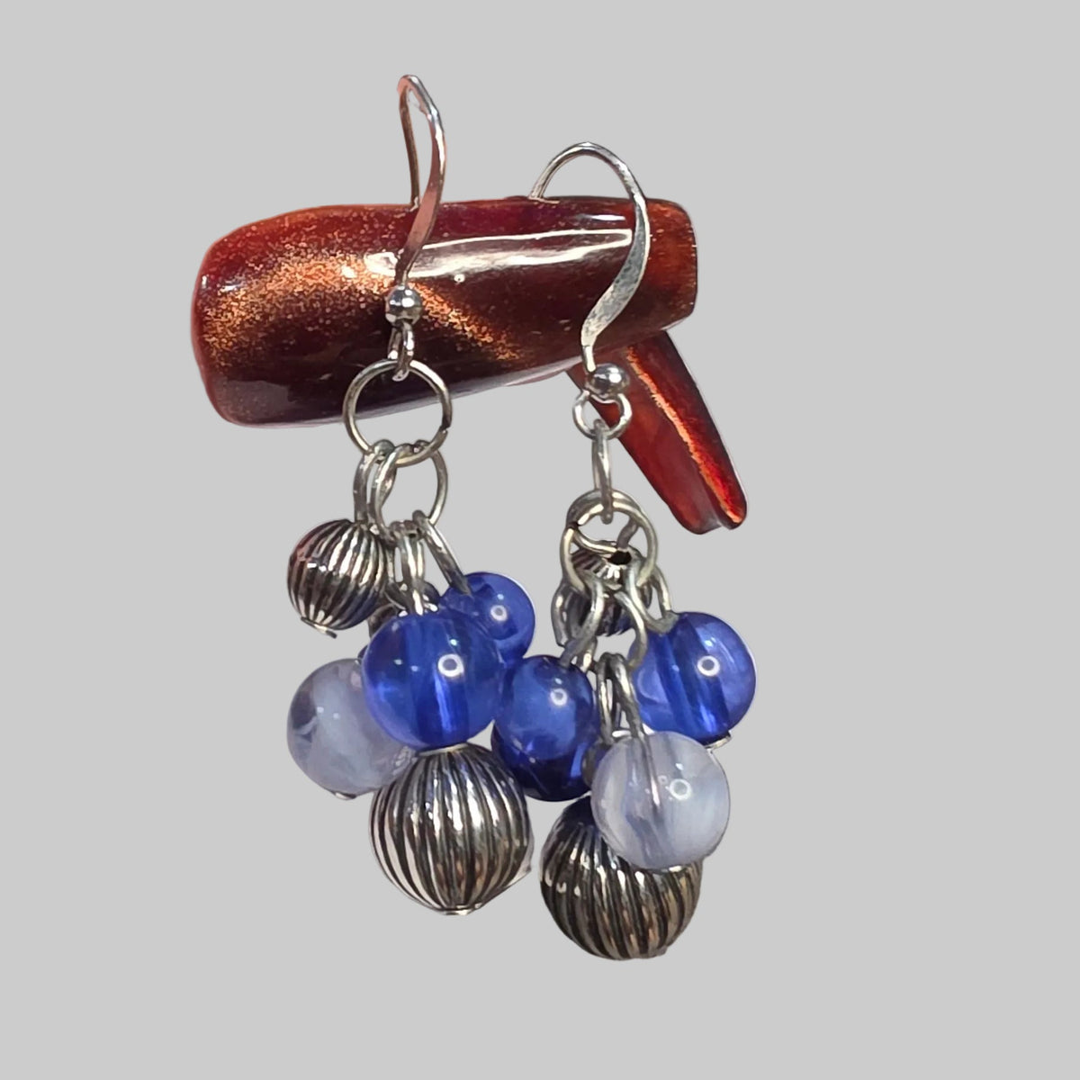 Blue Beaded Cluster Earrings