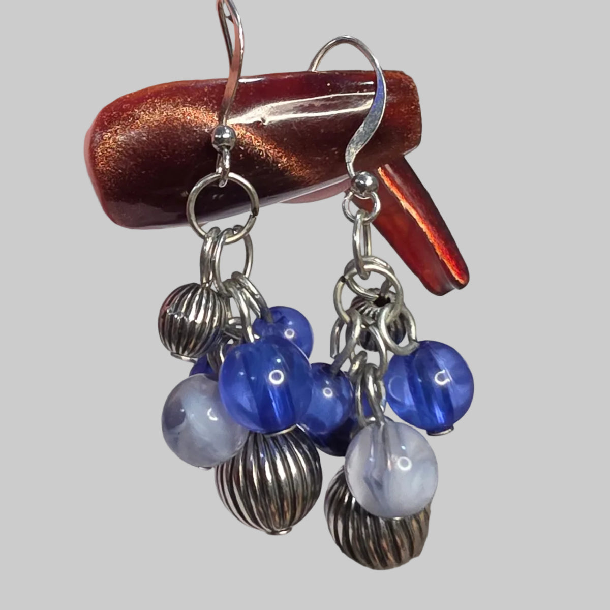 Blue Beaded Cluster Earrings
