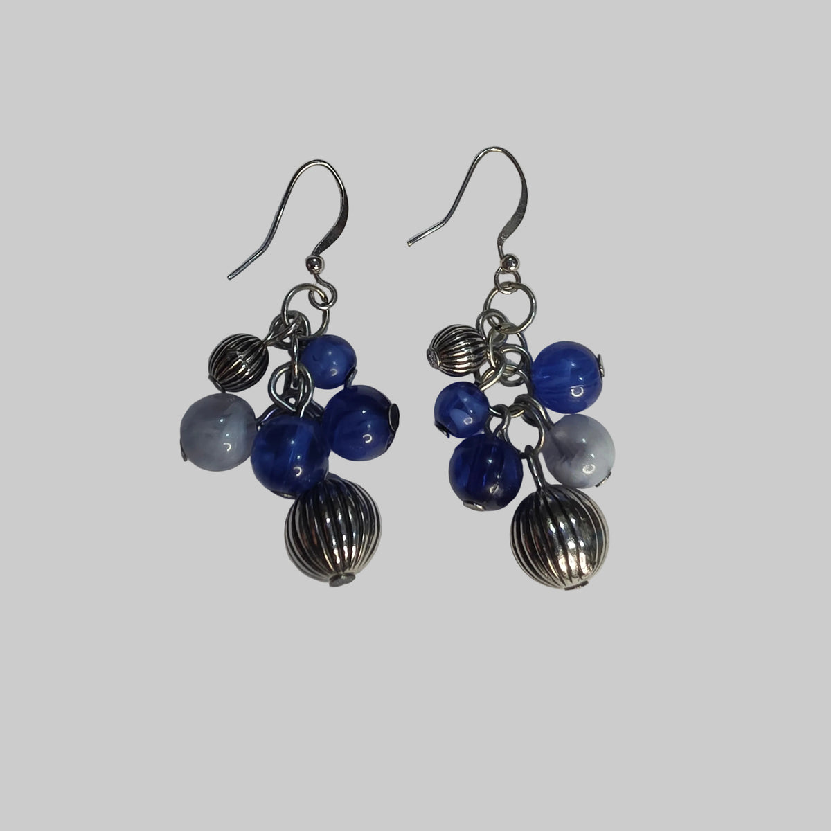 Blue Beaded Cluster Earrings