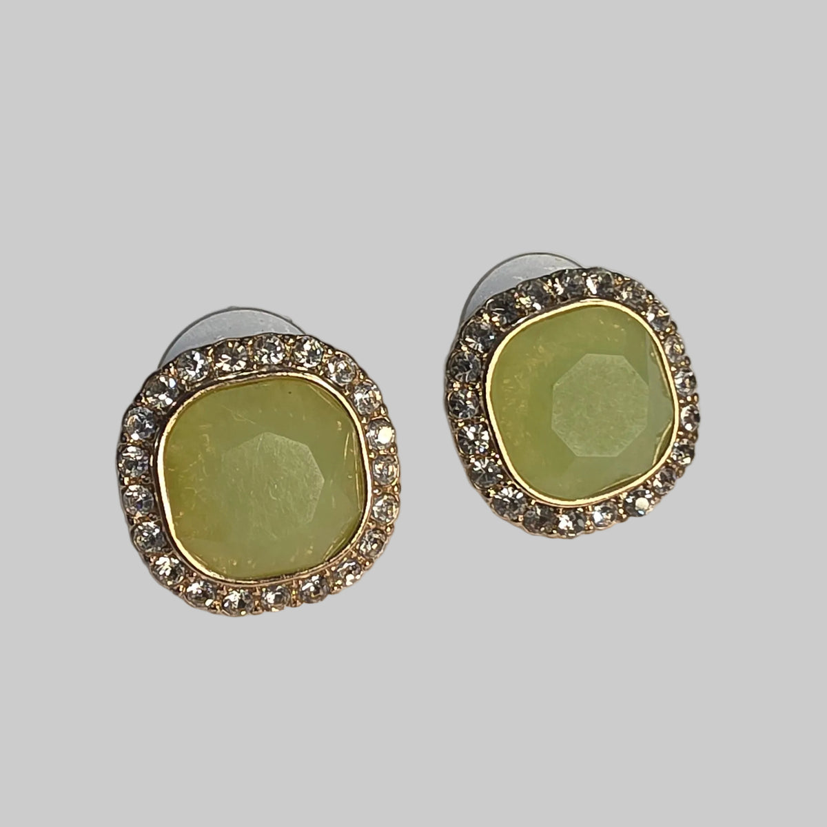Green Faceted Rhinestone Stud Earrings