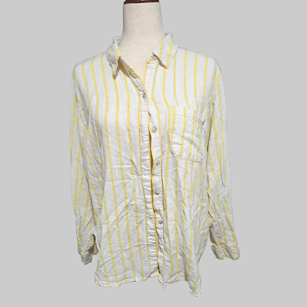 Universal Thread | Relaxed Fit Yellow Striped Linen Blend Button Down