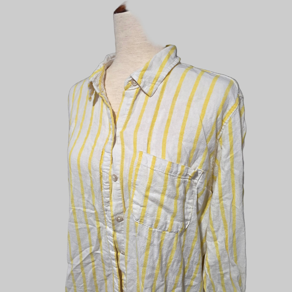 Universal Thread | Relaxed Fit Yellow Striped Linen Blend Button Down