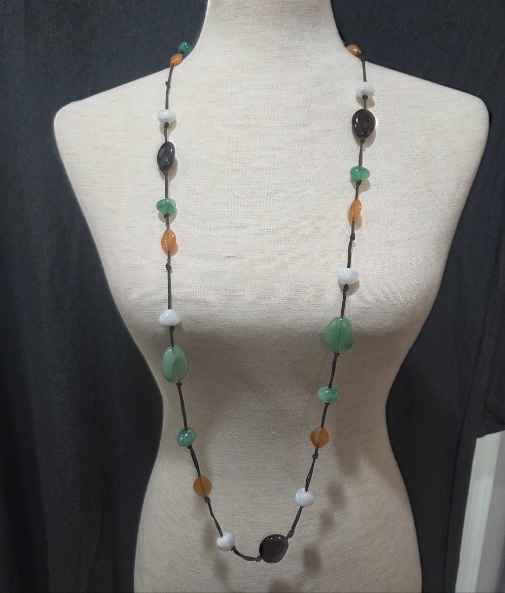Boho Green, Brown, White and Orange Necklace