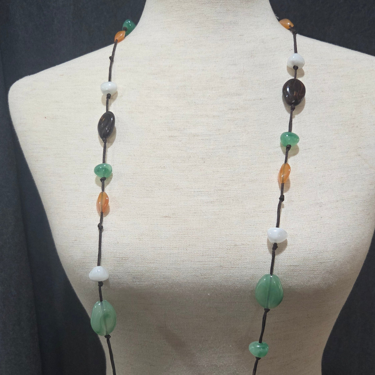 Boho Green, Brown, White and Orange Necklace