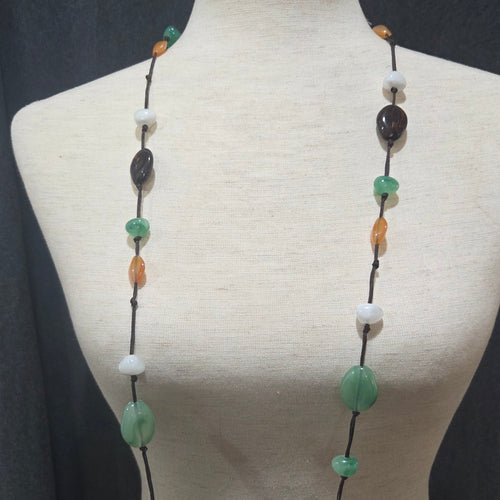 Boho Green, Brown, White and Orange Necklace