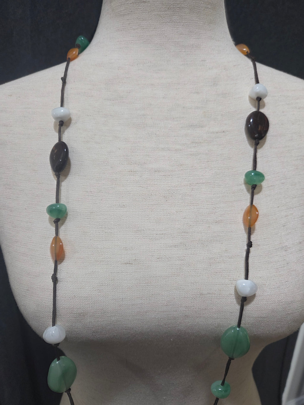 Boho Green, Brown, White and Orange Necklace