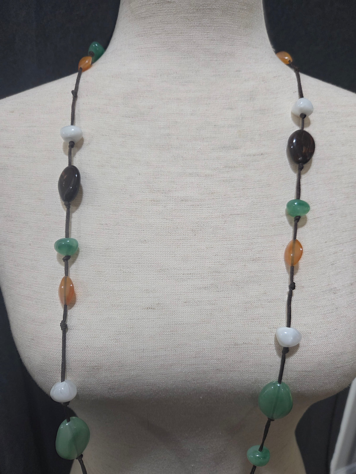Boho Green, Brown, White and Orange Necklace