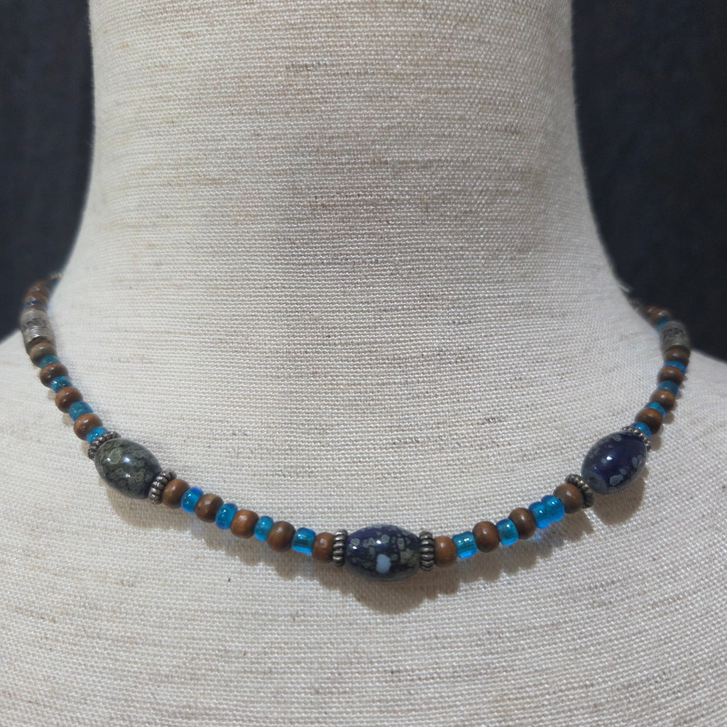 Boho Blue and Brown Necklace