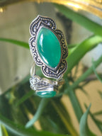Sterling Silver and Green Cabochon Ring Sz 6