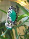 Sterling Silver and Green Cabochon Ring Sz 6