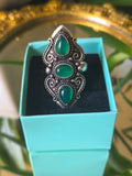 Large Sterling Silver and Green Cabochon Ring Sz 8