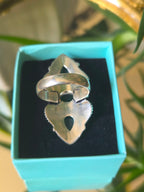 Large Sterling Silver and Green Cabochon Ring Sz 8