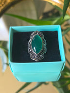Sterling Silver and Green Cabochon Ring Sz 6