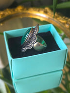 Sterling Silver and Green Cabochon Ring Sz 6