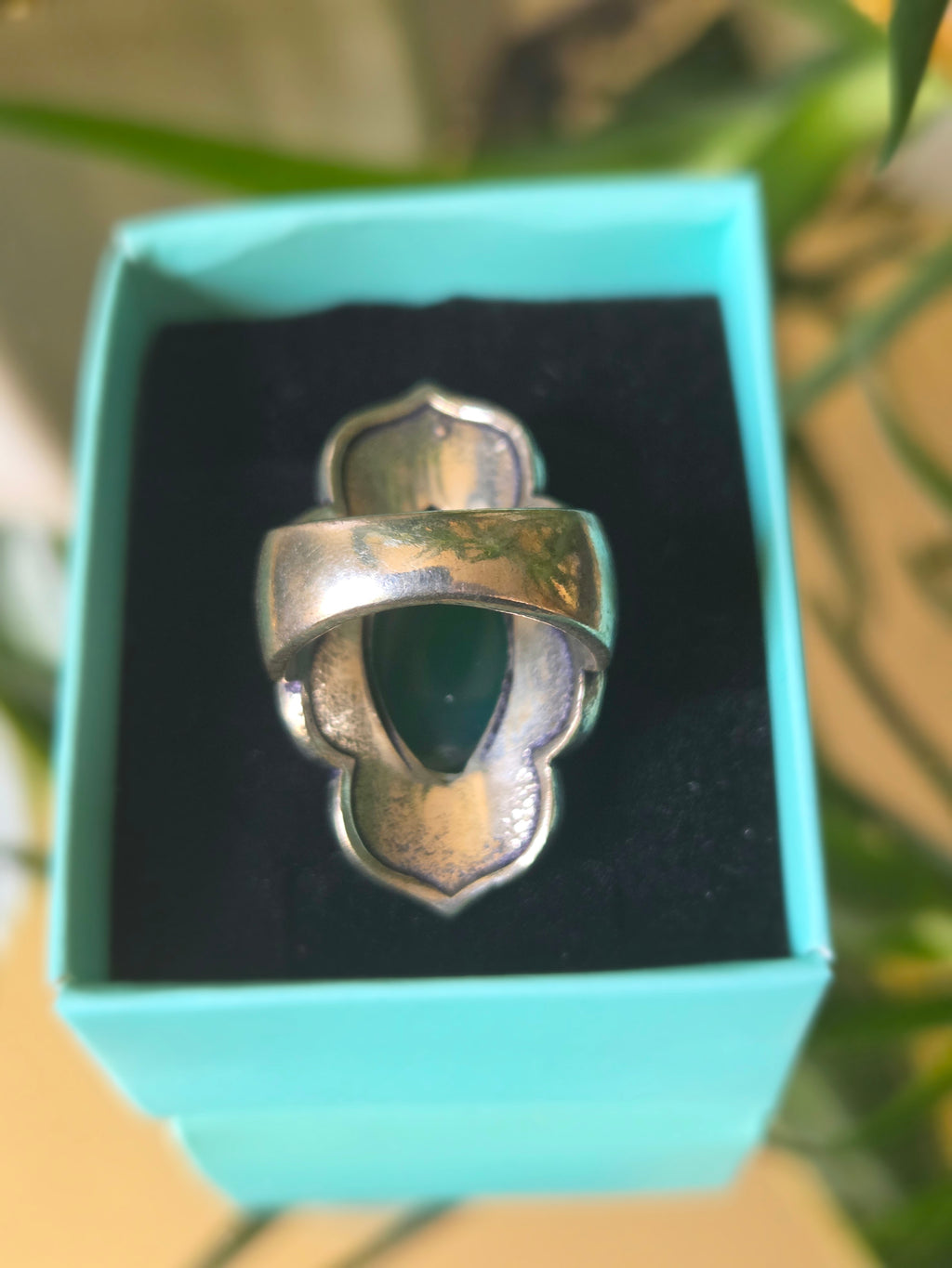 Sterling Silver and Green Cabochon Ring Sz 6