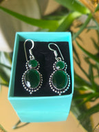 Sterling Silver and Green Cabochon Earrings