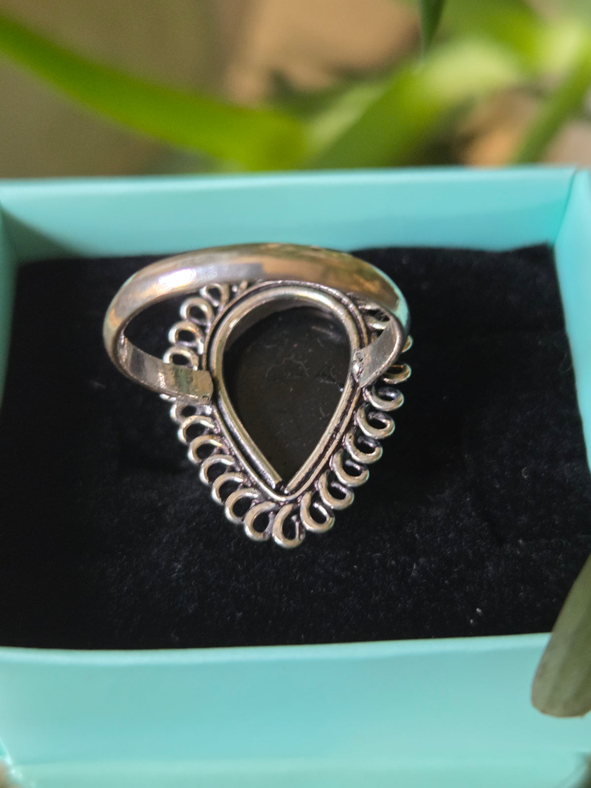 Sterling Silver and Black Cabochon Ring Sz 8.75