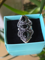 Sterling Silver and Black Cabochon Ring Sz 7.5