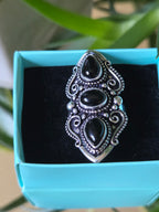 Sterling Silver and Black Cabochon Ring Sz 7.5