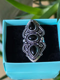 Sterling Silver and Black Cabochon Ring Sz 7.5