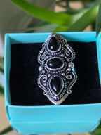 Sterling Silver and Black Cabochon Ring Sz 7.5