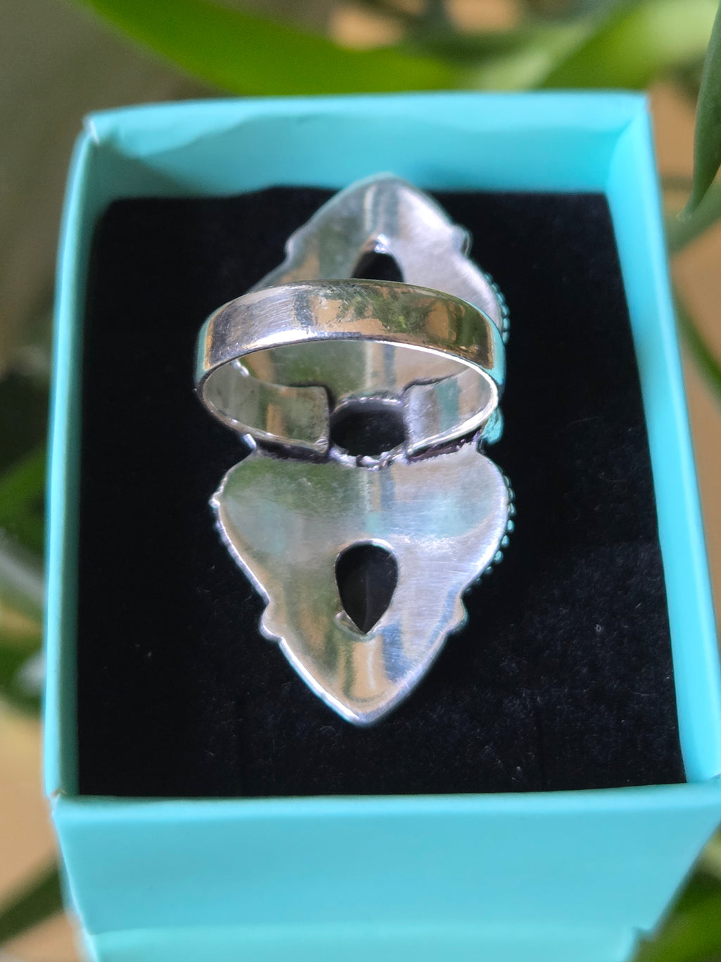 Sterling Silver and Black Cabochon Ring Sz 7.5