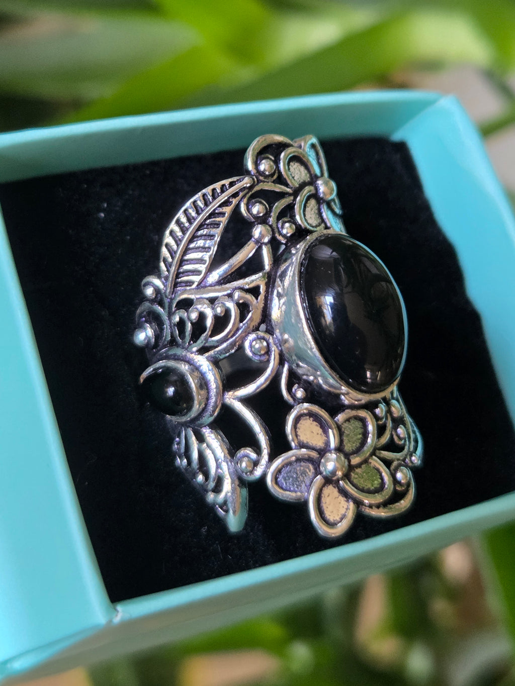 Sterling Silver and Black Cabochon Ring Sz 7