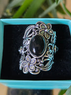 Sterling Silver and Black Cabochon Ring Sz 7