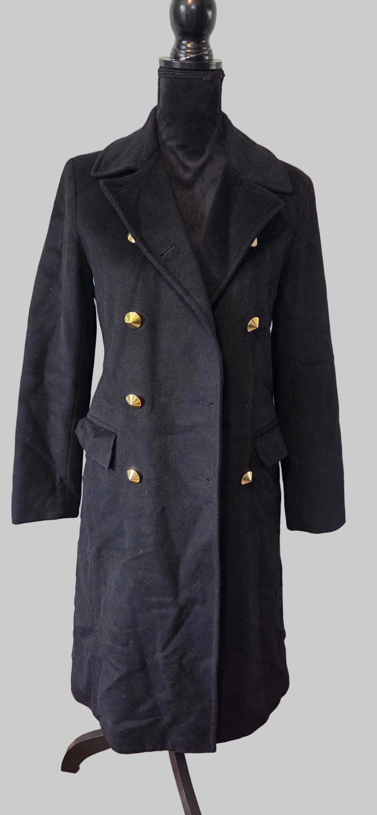 Theory | Black Wool, Angora, Cashmere Blend Double-Breasted Coat