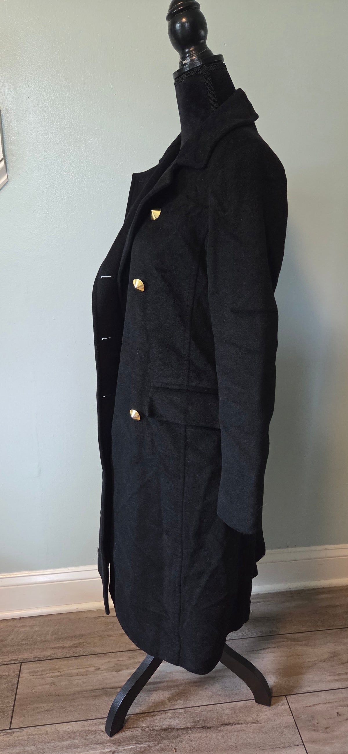 Theory | Black Wool, Angora, Cashmere Blend Double-Breasted Coat