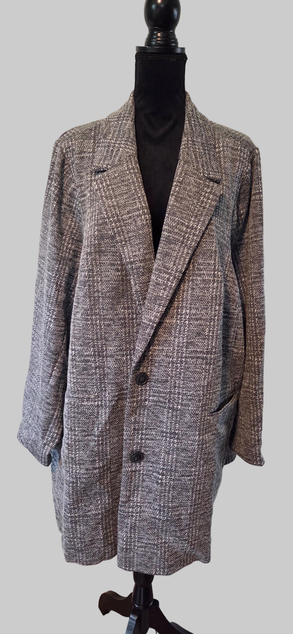 Torrid | Gray Plaid Longline Knit Blazer Jacket