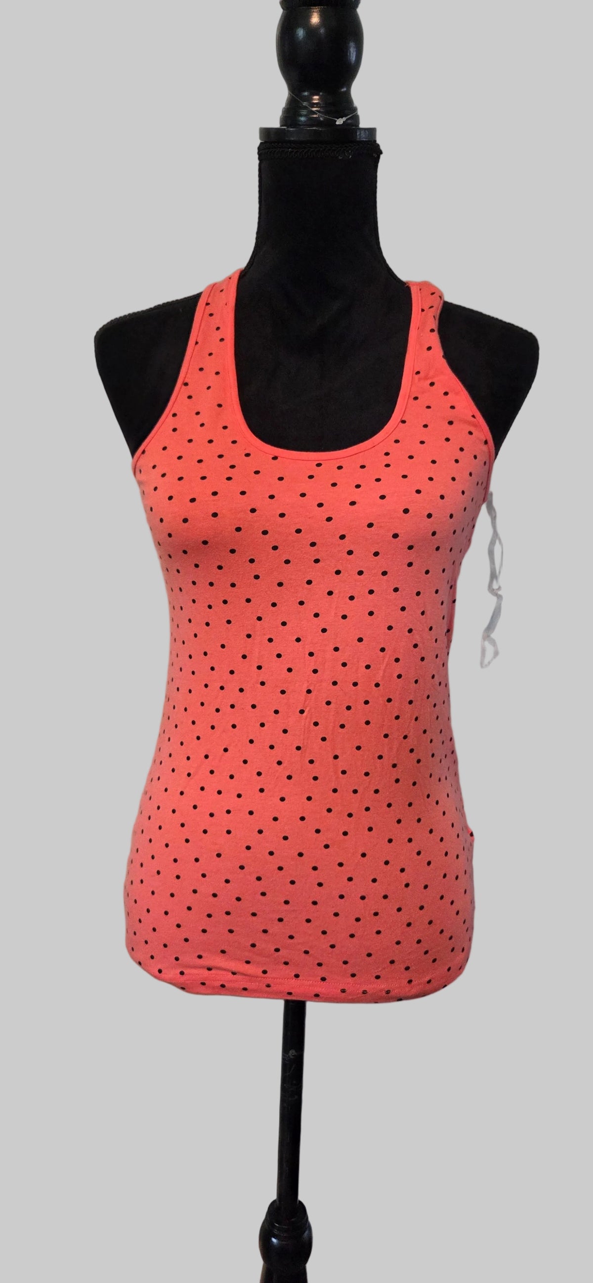 Margaret | Orange and Black Polka Dot Racerback Tank