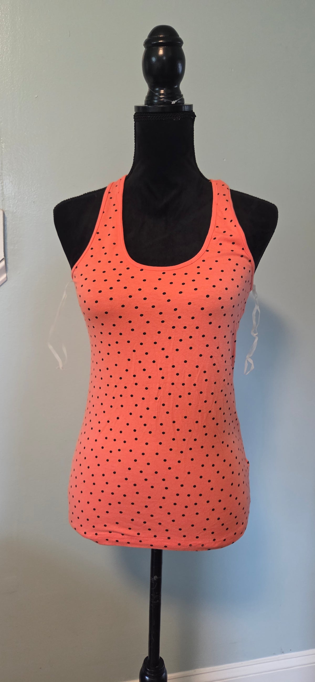 Margaret | Orange and Black Polka Dot Racerback Tank