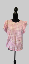 a new day | Pink Plaid Linen Blend Blouse