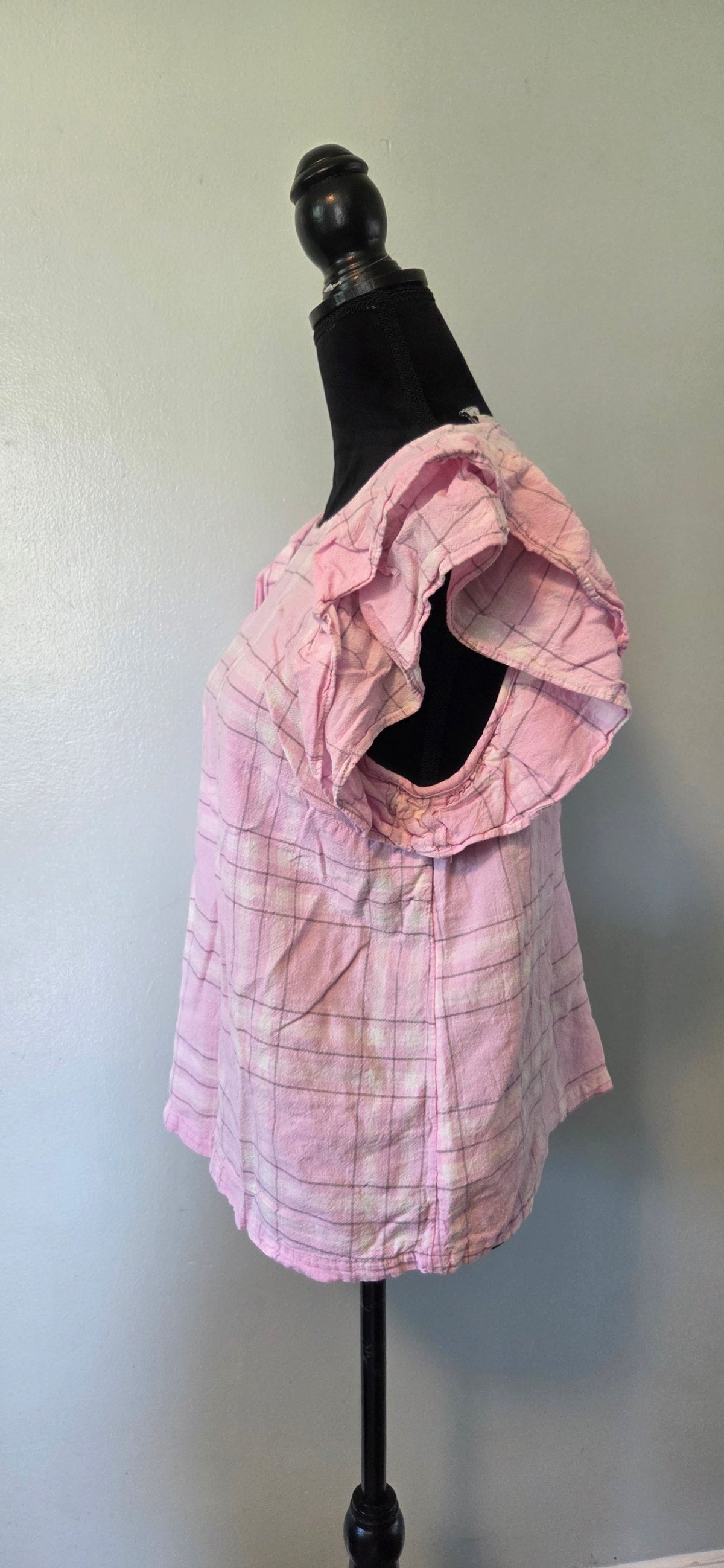 a new day | Pink Plaid Linen Blend Blouse