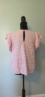 a new day | Pink Plaid Linen Blend Blouse
