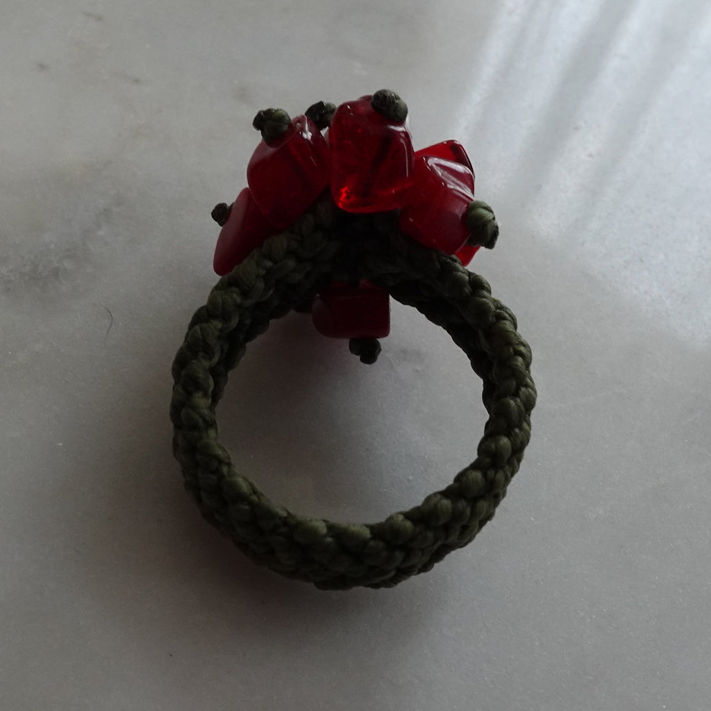 Braided Green and Red Ring