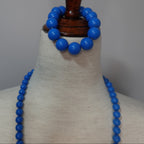 Exaggerated Blue Beaded Necklace & Bracelet Set