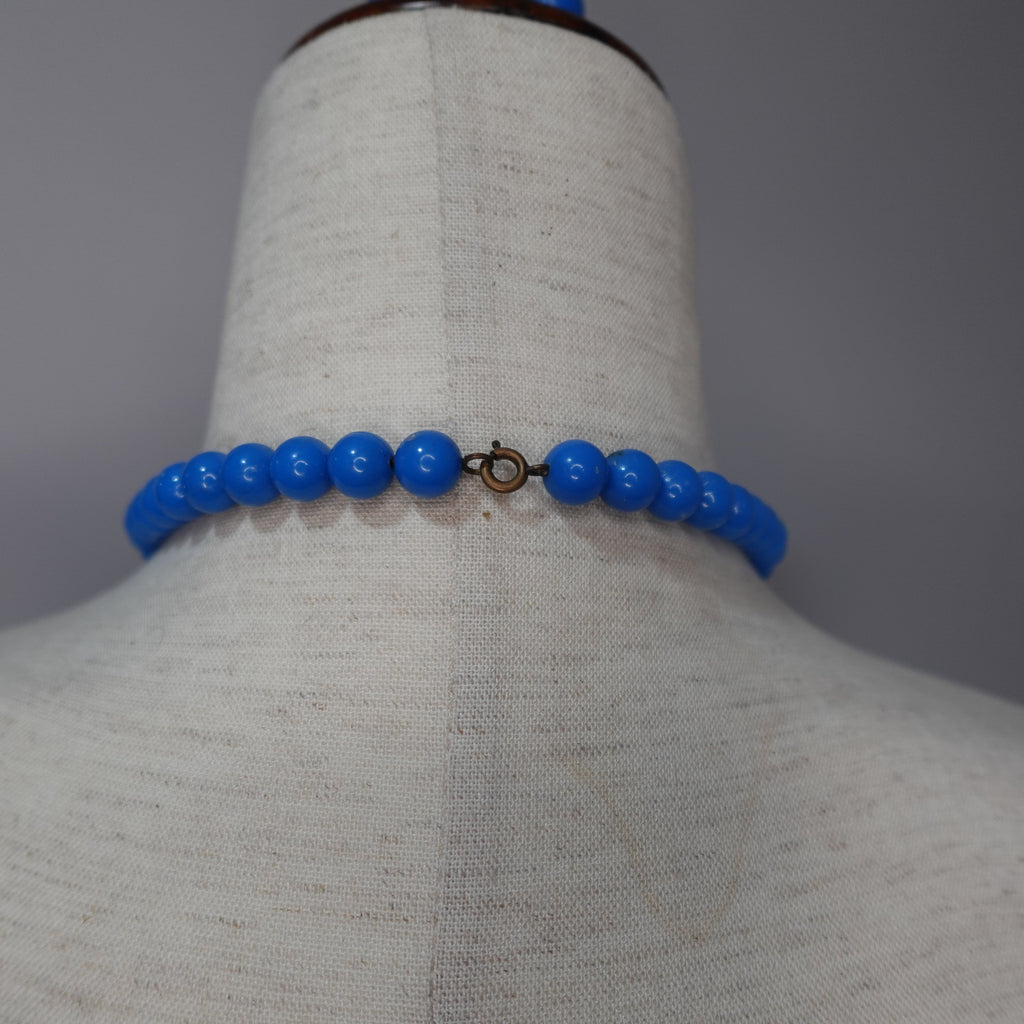 Exaggerated Blue Beaded Necklace & Bracelet Set