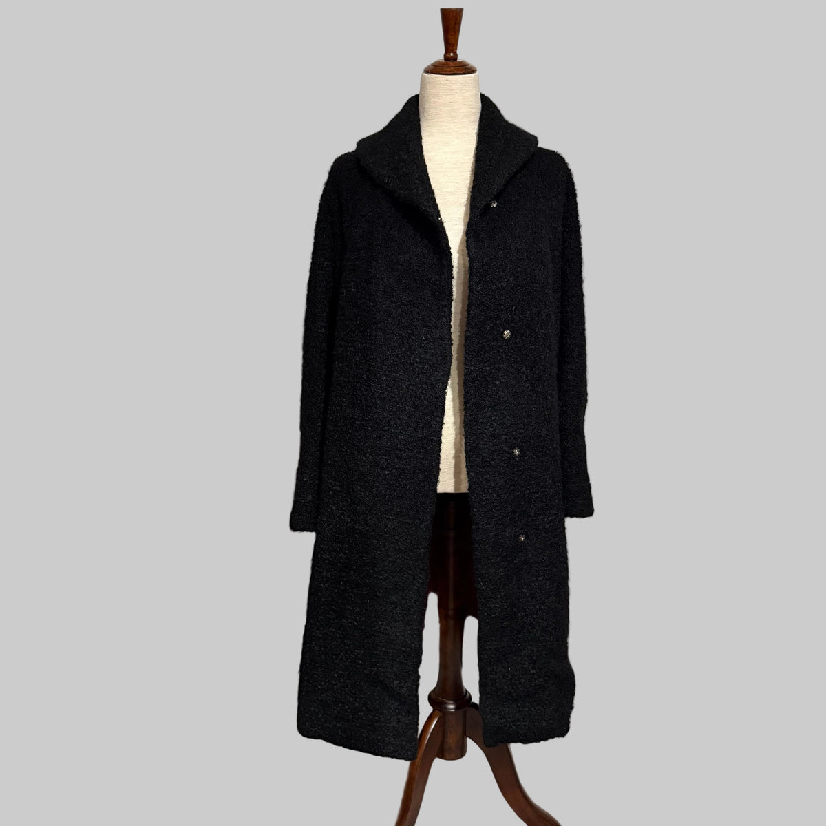 Vintage 1970s Handmade Black Wool Coat