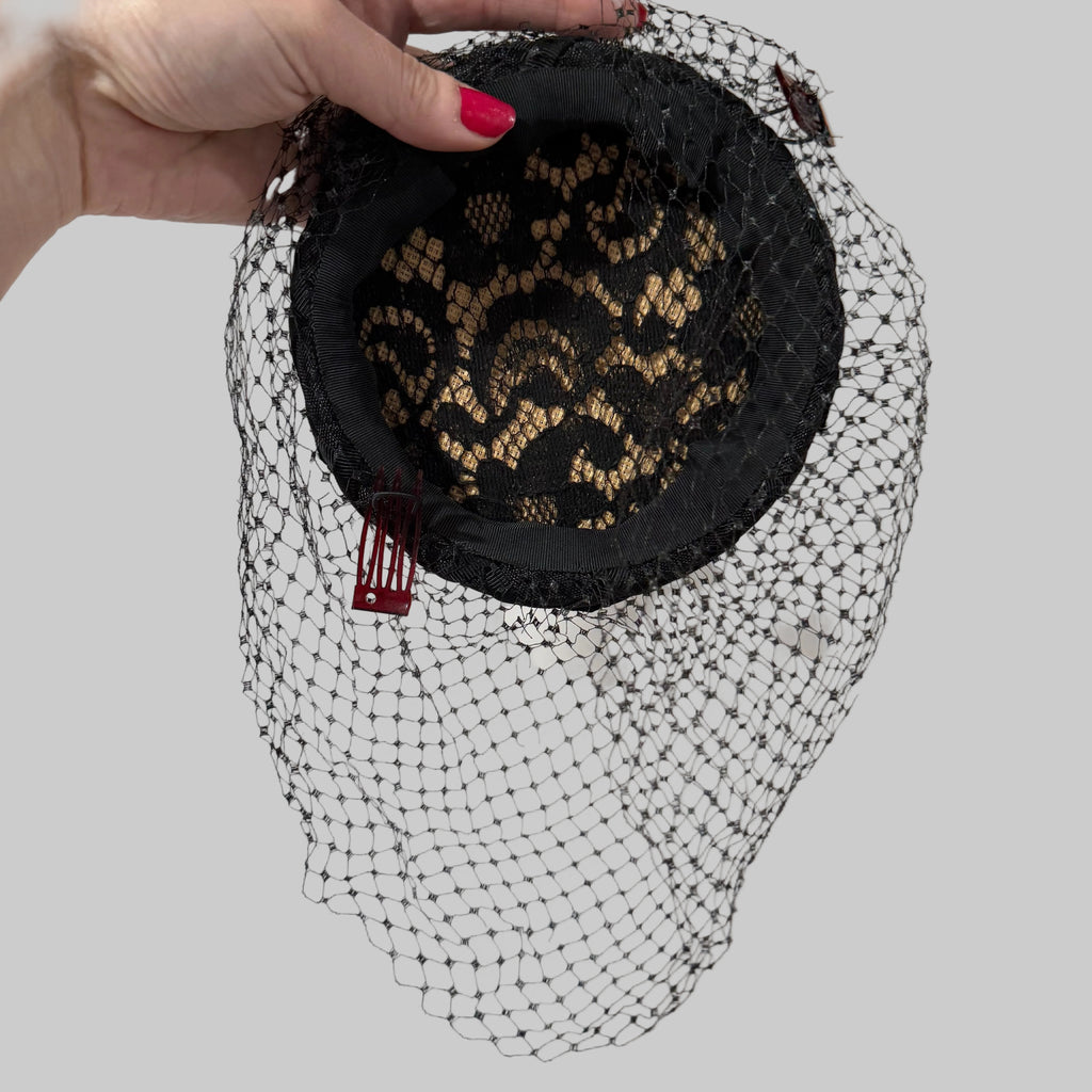 Vintage 1950s Black Fascinator With Veil
