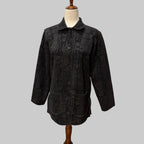 CHICOS Black Patterned Jacket Super Soft Brown Lining