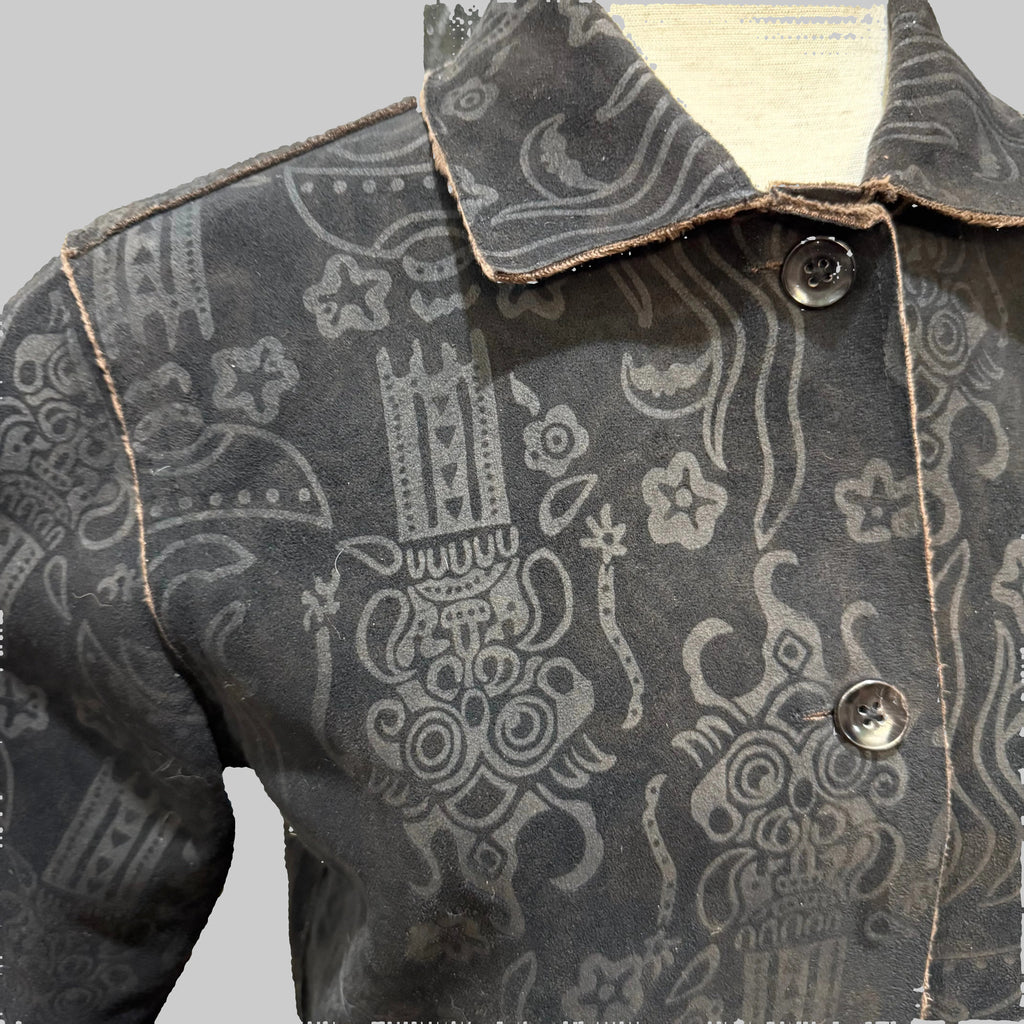 CHICOS Black Patterned Jacket Super Soft Brown Lining