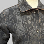 CHICOS Black Patterned Jacket Super Soft Brown Lining