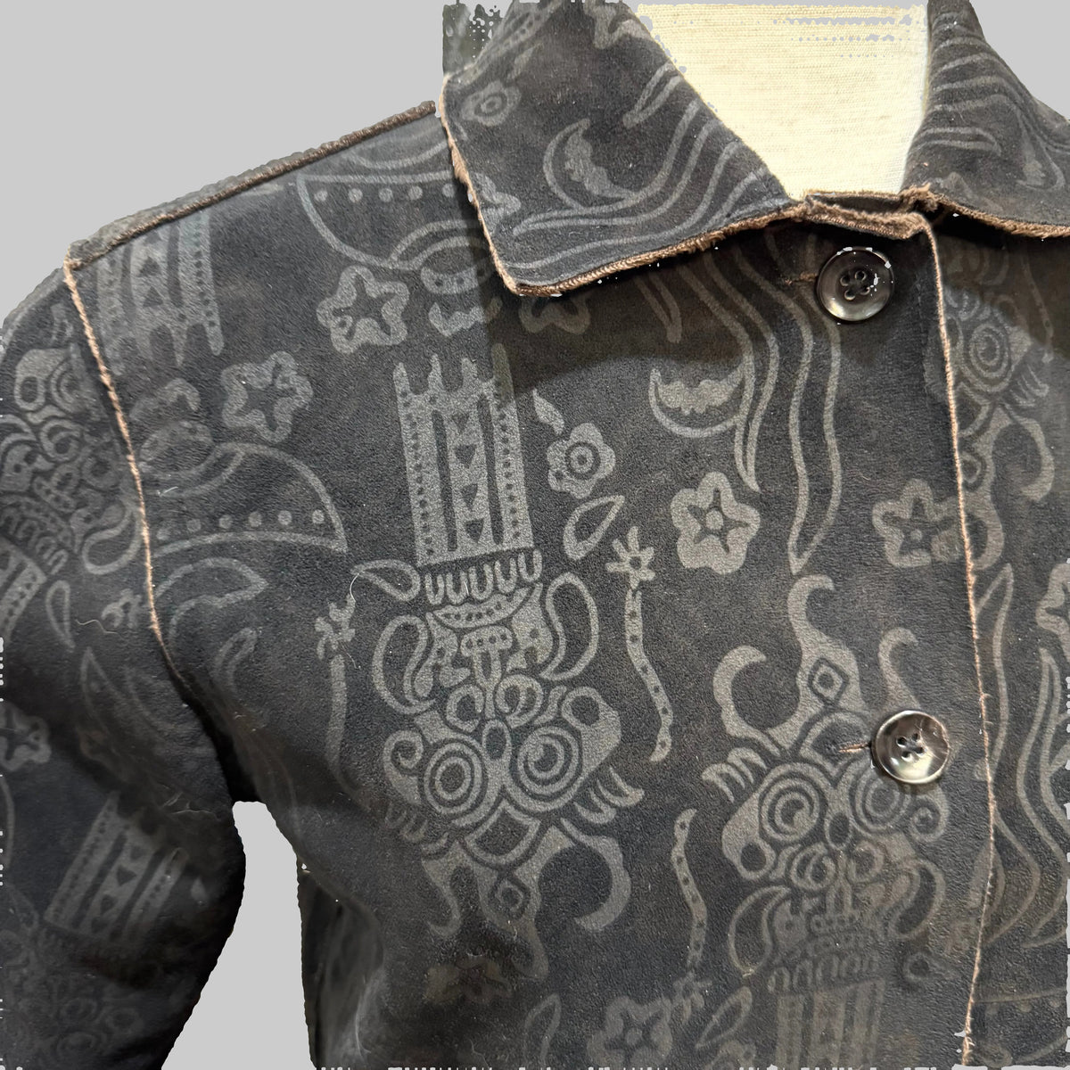 CHICOS Black Patterned Jacket Super Soft Brown Lining