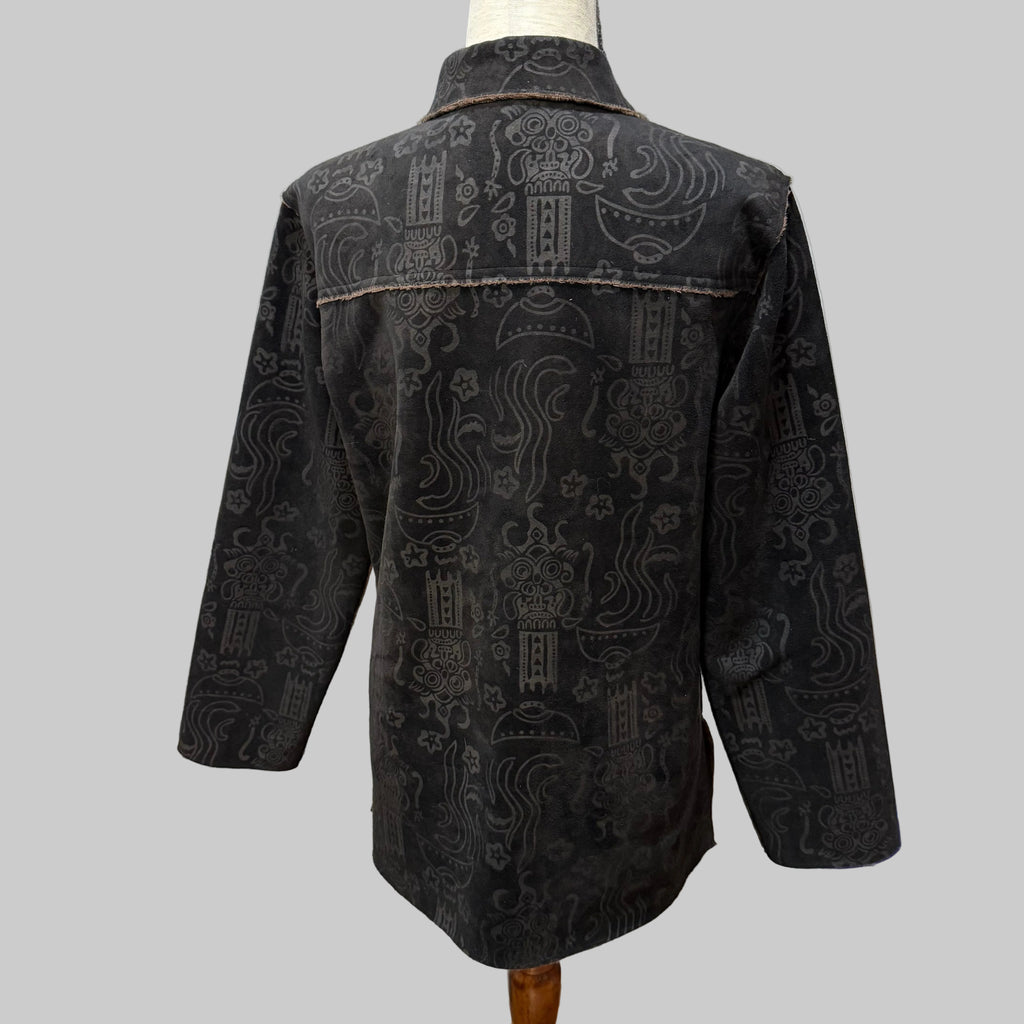 CHICOS Black Patterned Jacket Super Soft Brown Lining