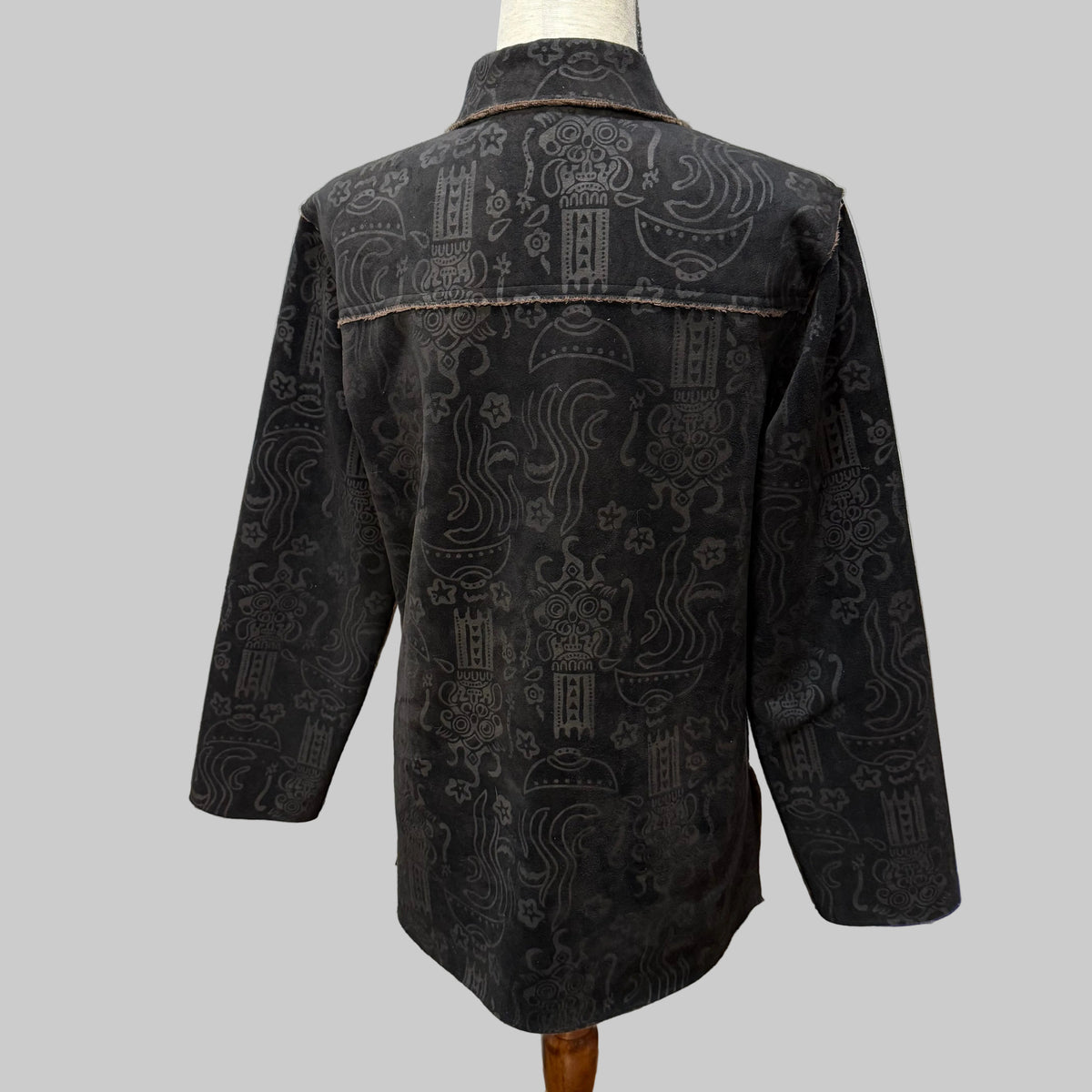 CHICOS Black Patterned Jacket Super Soft Brown Lining