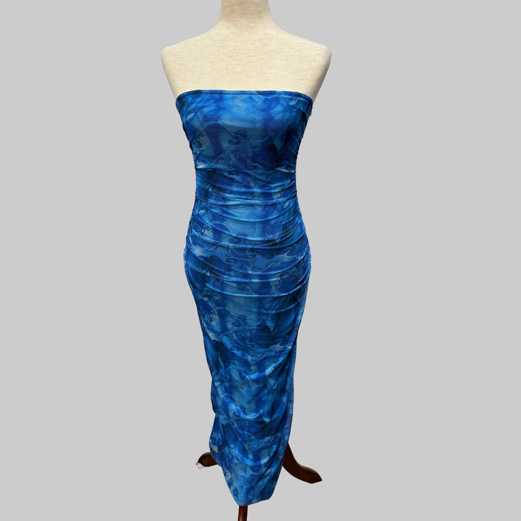 Pretty Garden Blue Full Length Strapless Dress Women's Small